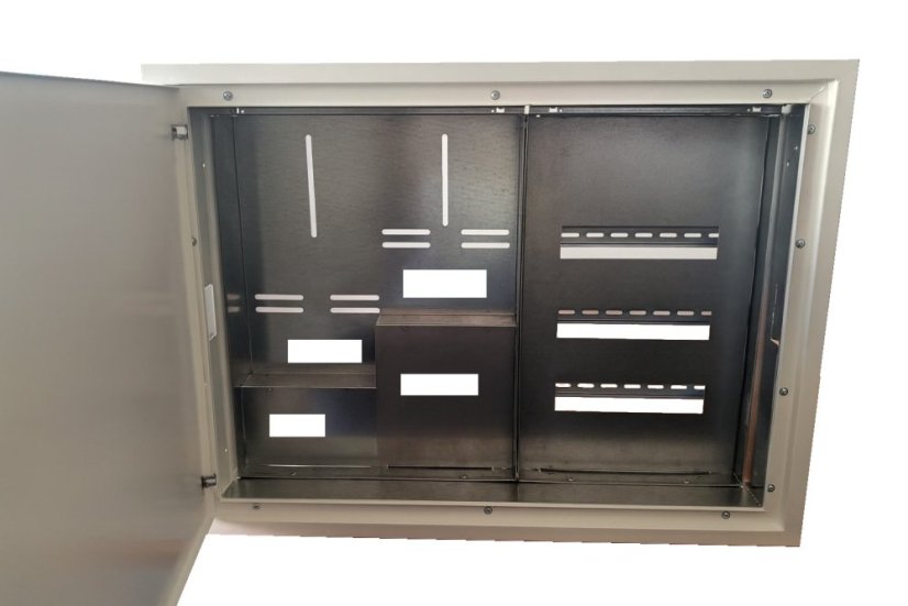 Skříň elektroměrového rozvaděče s podružnou horizontální modulovou částí - Krytí: IP 54, Barva: šedá - RAL 7035, Počet modulů: 36